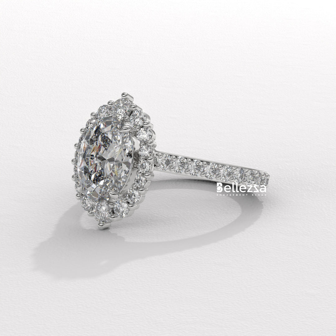 1.50-2.50CT Oval Cut Lab Grown Diamond Cluster Setting Engagement Ring