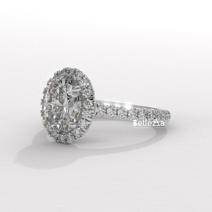 1.50-2.50CT Oval Cut CVD Diamond Halo Pave Setting Engagement Ring