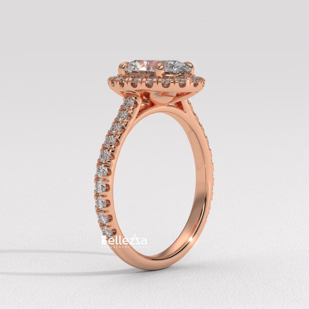 1.50-2.50CT Oval Cut CVD Diamond Halo Pave Setting Engagement Ring