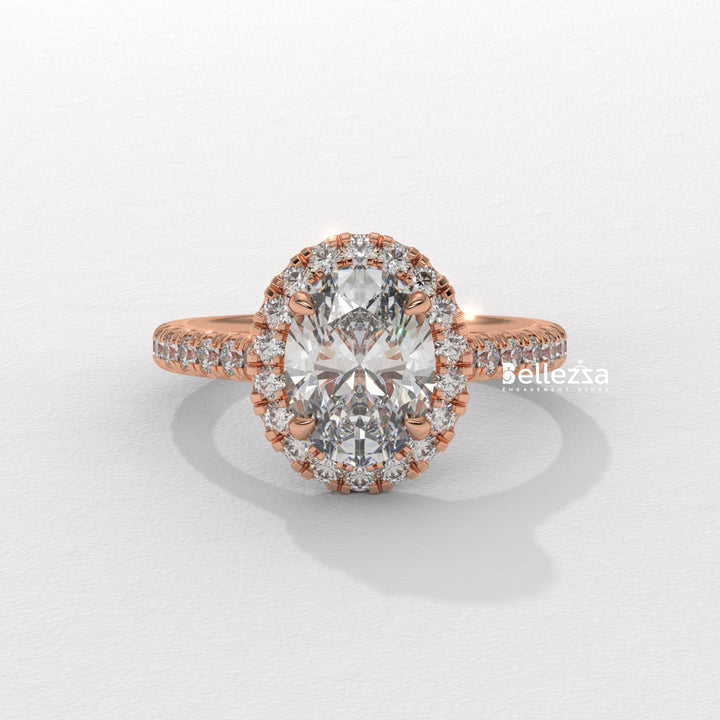 1.50-2.50CT Oval Cut CVD Diamond Halo Pave Setting Engagement Ring