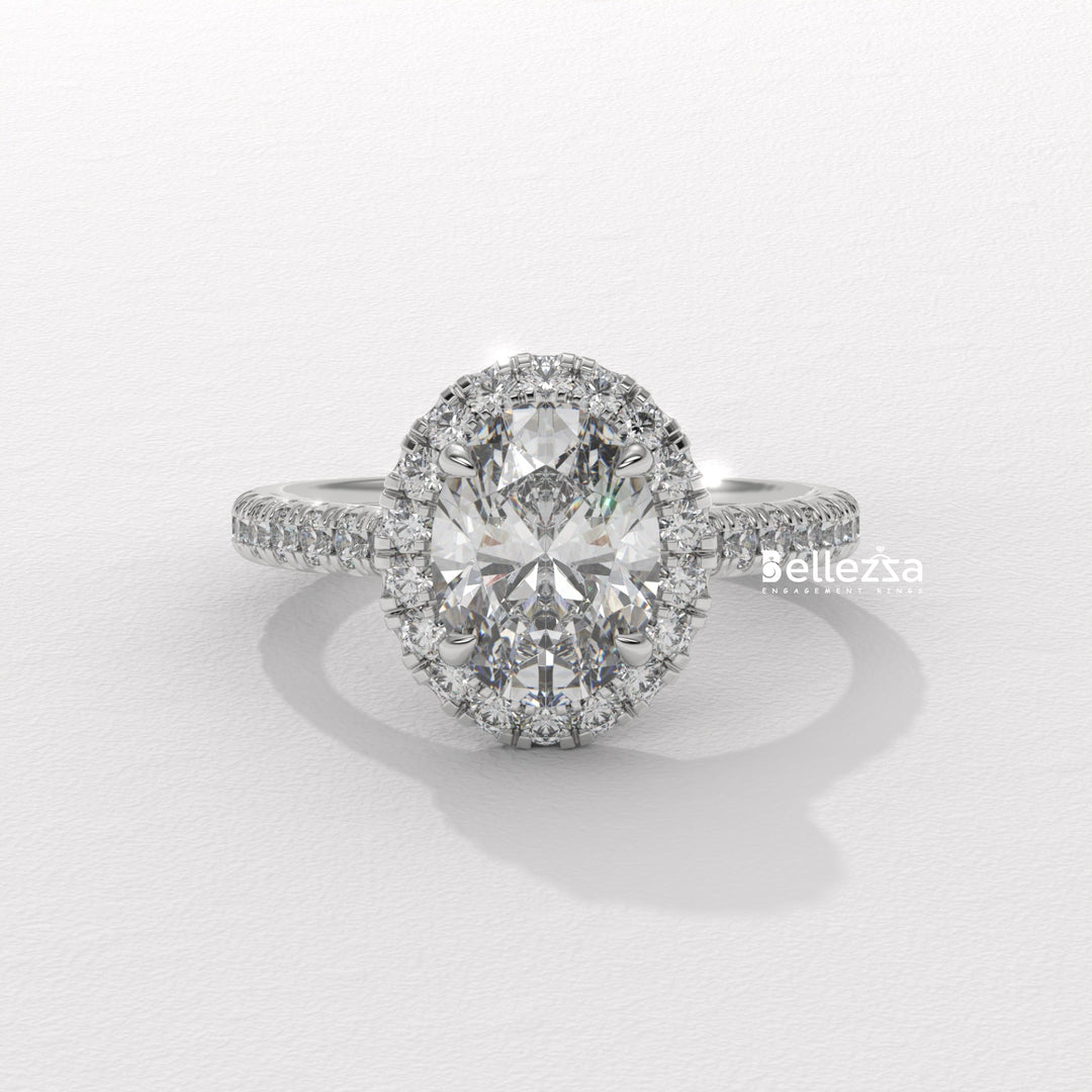 1.50-2.50CT Oval Cut CVD Diamond Halo Pave Setting Engagement Ring