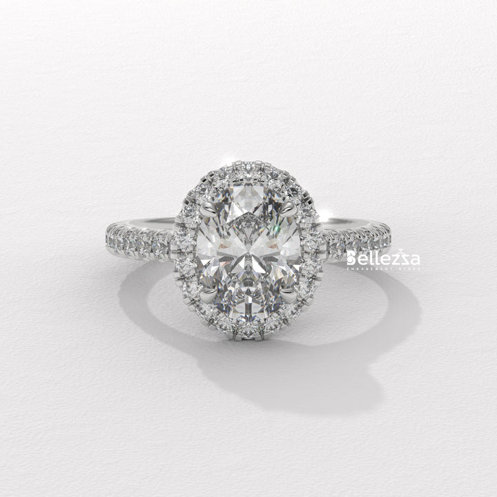 1.50-2.50CT Oval Cut CVD Diamond Halo Pave Setting Engagement Ring