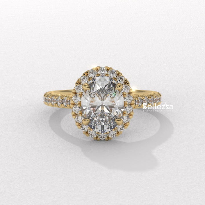 1.50-2.50CT Oval Cut CVD Diamond Halo Pave Setting Engagement Ring