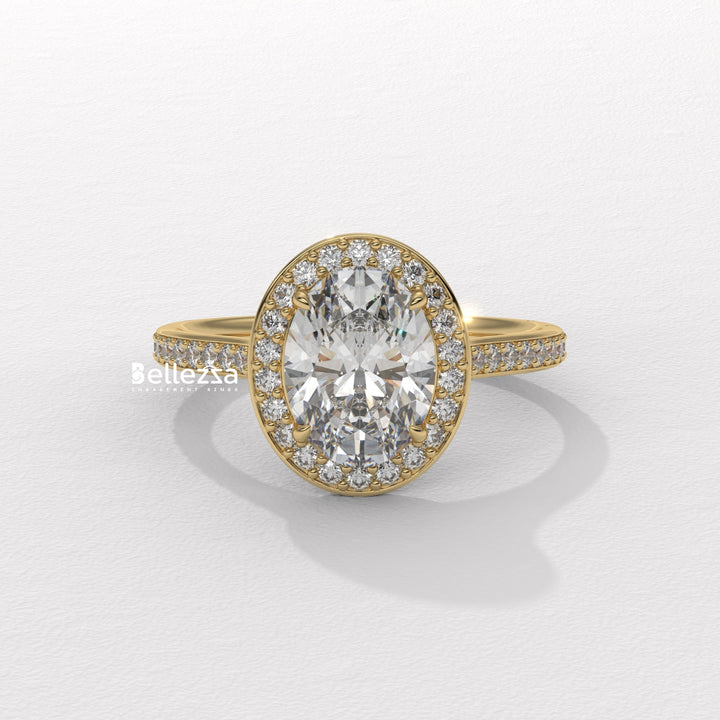 2.0-3.0CT Oval Cut Halo Pave Setting Lab Grown Diamond Engagement Ring
