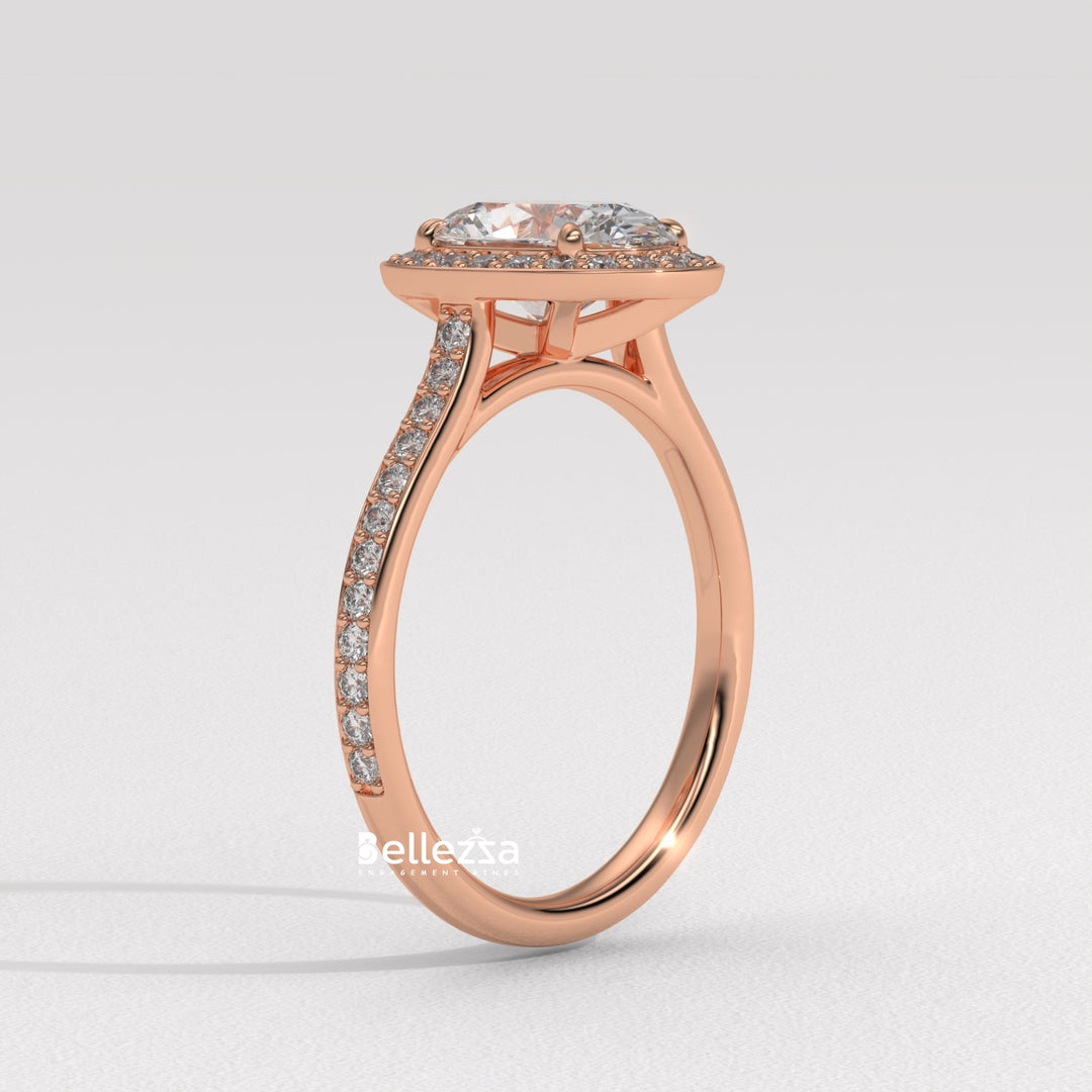 2.0-3.0CT Oval Cut Halo Pave Setting Lab Grown Diamond Engagement Ring