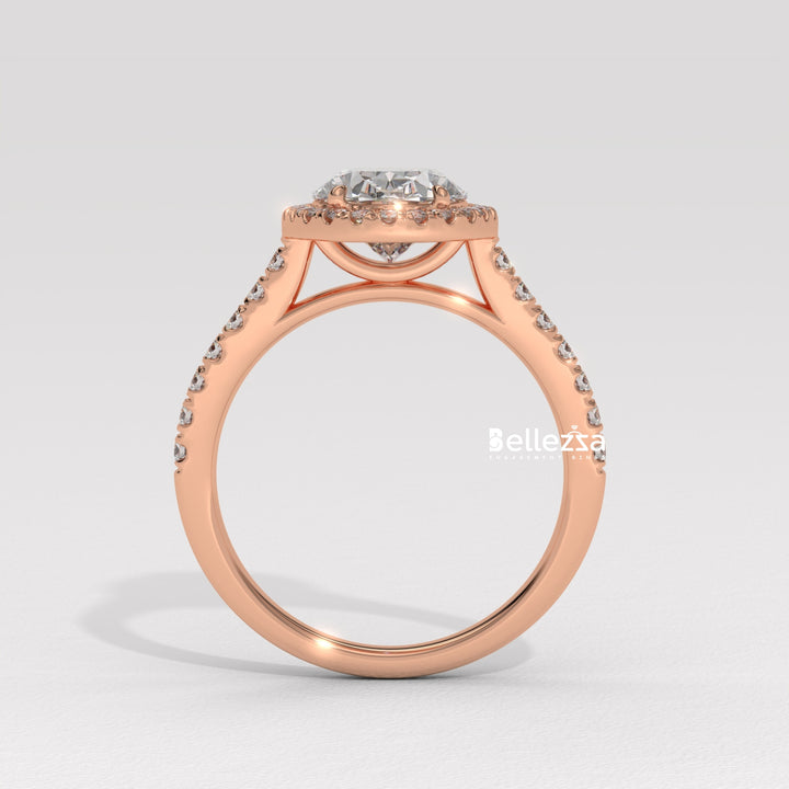 1.50-2.50CT Oval Cut CVD Diamond Halo Pave Setting Engagement Ring