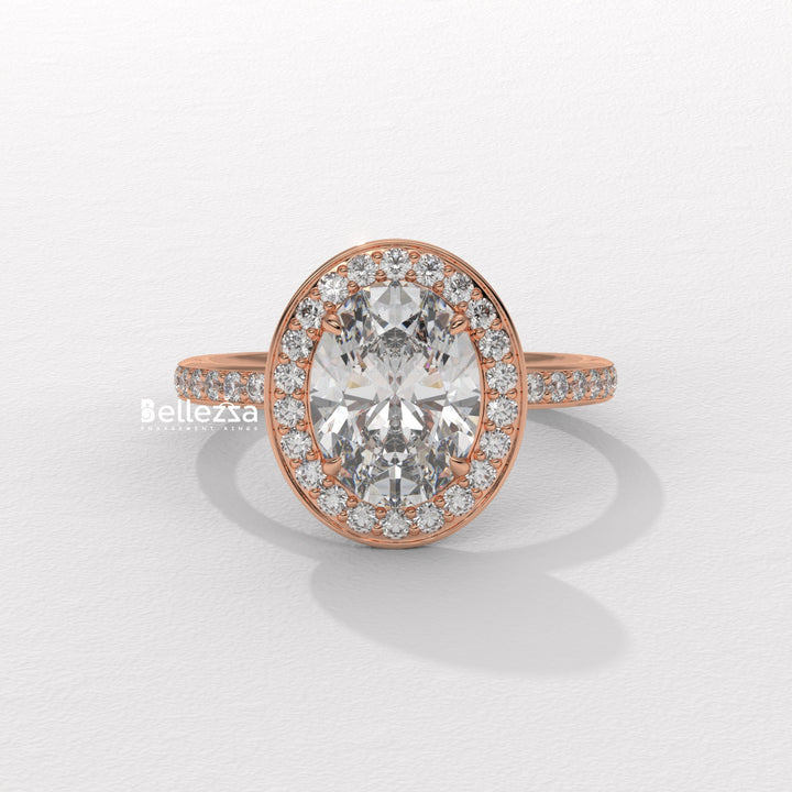 1.50-2.50CT Oval Cut CVD Diamond Halo Setting Engagement Ring
