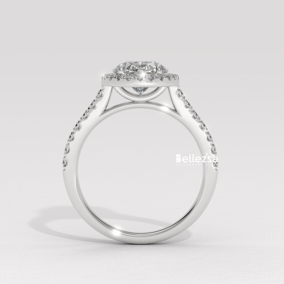 1.50-2.50CT Oval Cut CVD Diamond Halo Pave Setting Engagement Ring