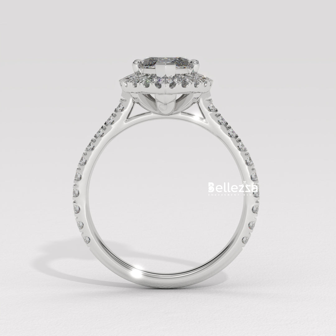 1.50-2.50CT Marquise Cut CVD Diamond Halo Pave Set Engagement Ring