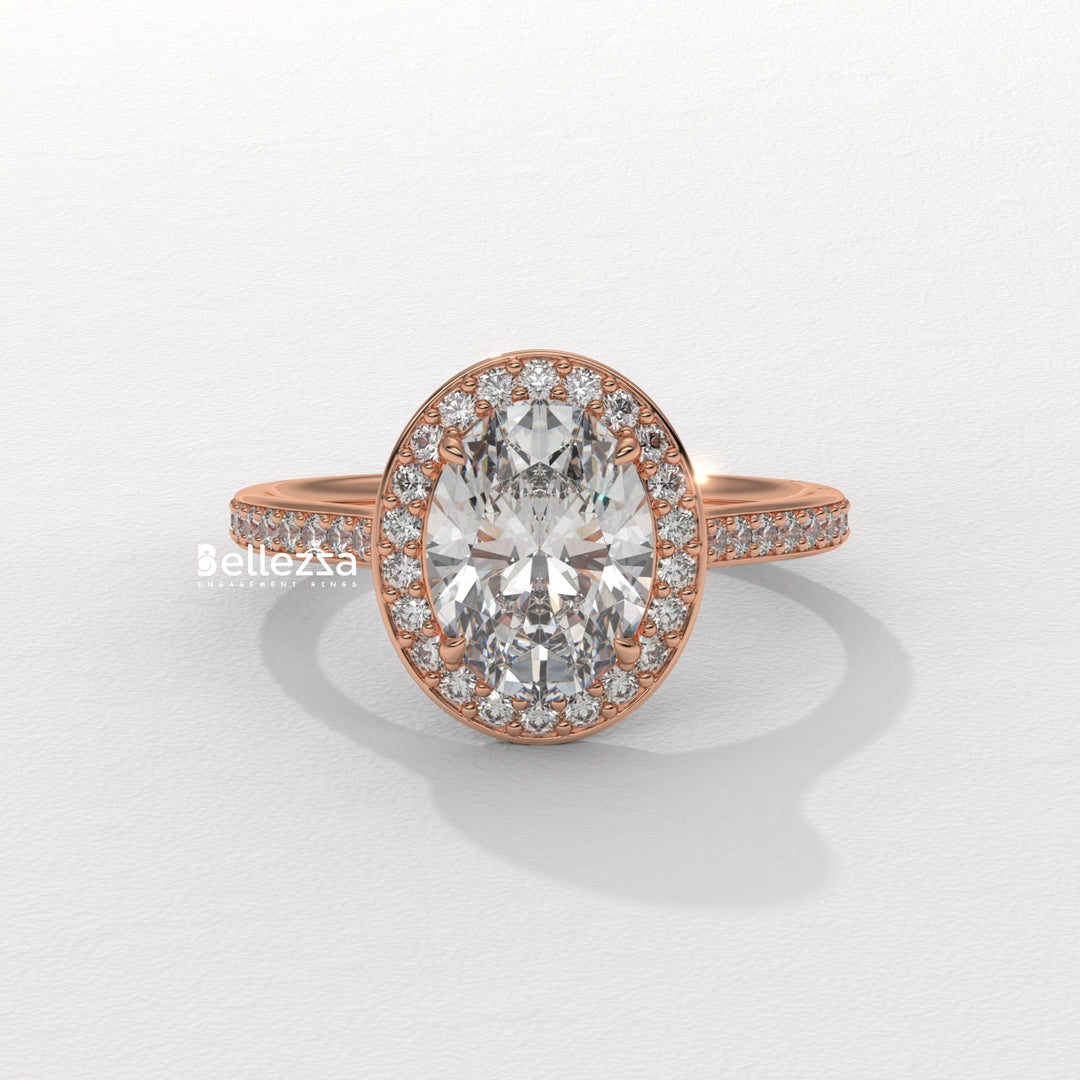 2.0-3.0CT Oval Cut Halo Pave Setting Lab Grown Diamond Engagement Ring
