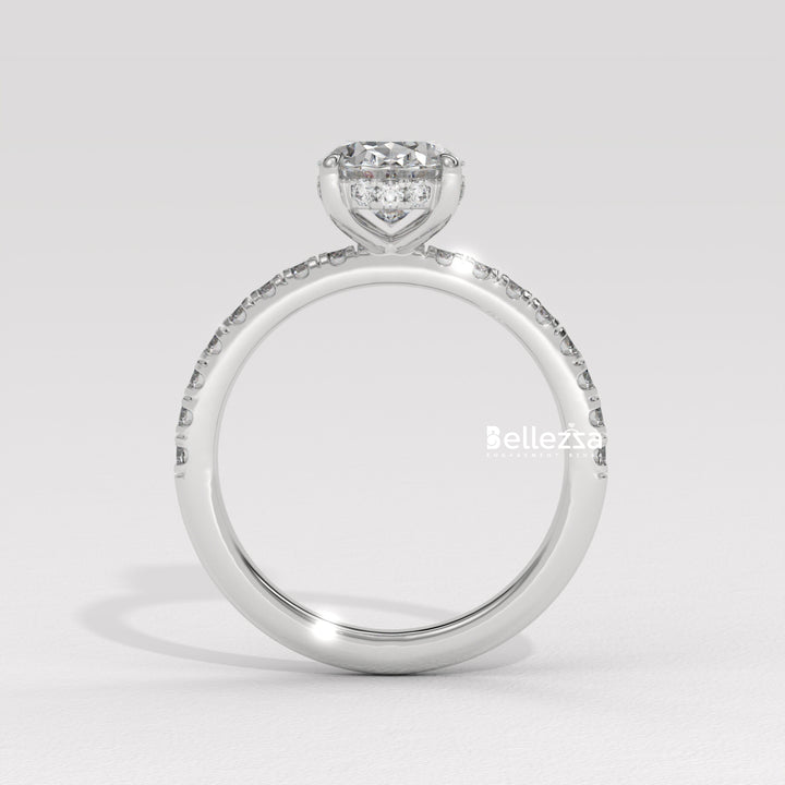 1.0-2.0CT Oval Cut CVD Diamond Pave Setting Engagement Ring