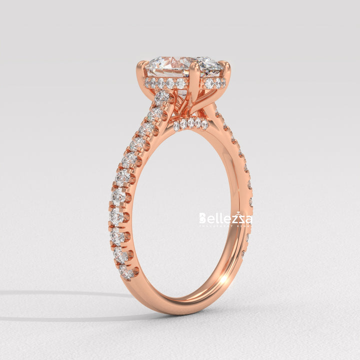 1.0-2.0CT Oval Diamond Pave Setting Hidden Halo Lab Grown Engagement Ring