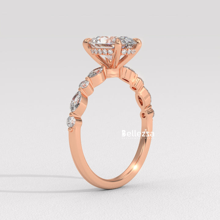 2.0-3.0CT Oval Diamond Pave Setting Lab Grown Engagement Ring