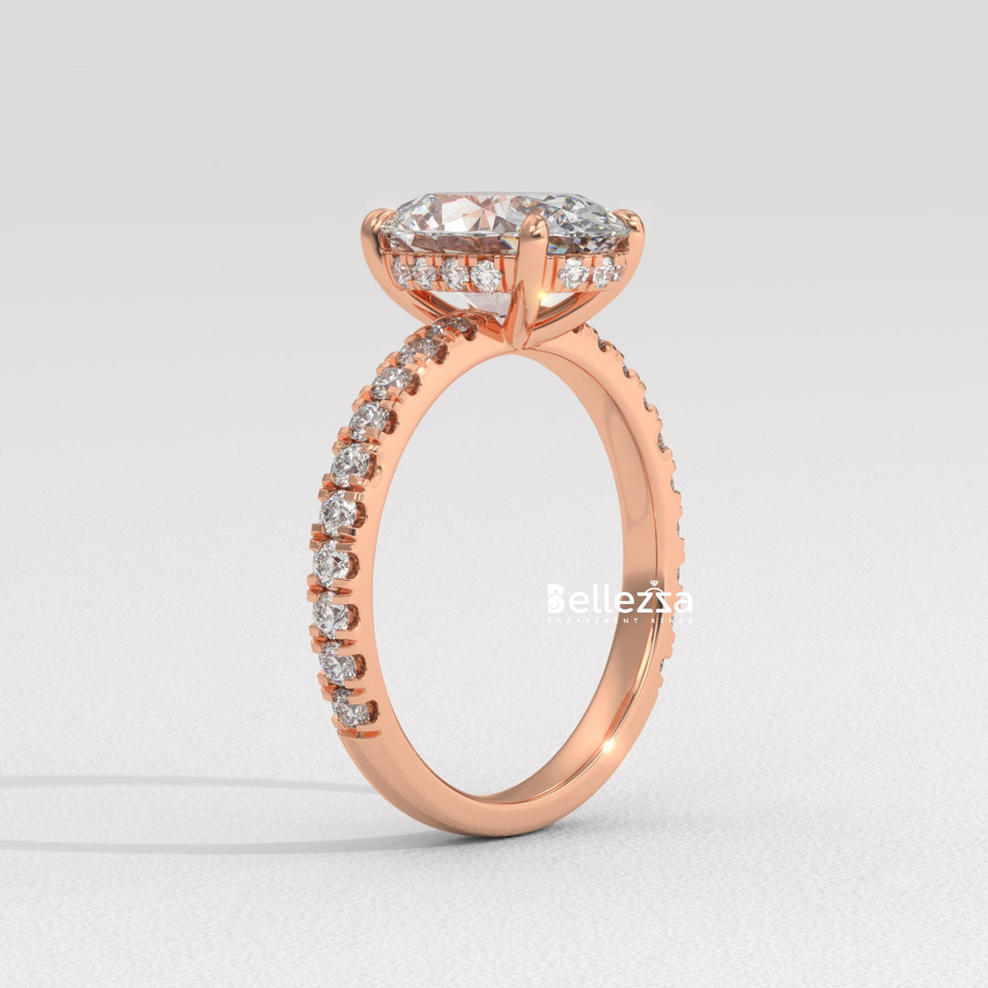 1.50-2.50CT Oval Diamond Pave Setting Hidden Halo Lab Grown Engagement Ring