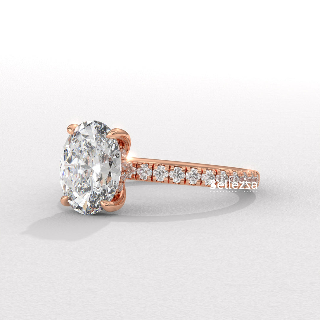 2.0-3.0CT Oval Diamond Pave Setting Lab Grown Engagement Ring