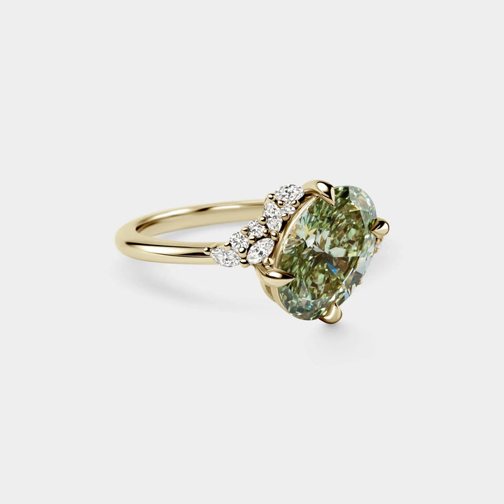 2.0CT Oval Cut Fancy Green Lab Grown Diamond Cluster Engagement Ring