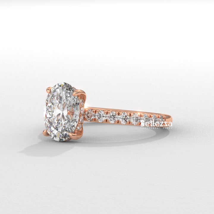 1.0-2.0CT Oval Cut CVD Diamond Pave Setting Engagement Ring