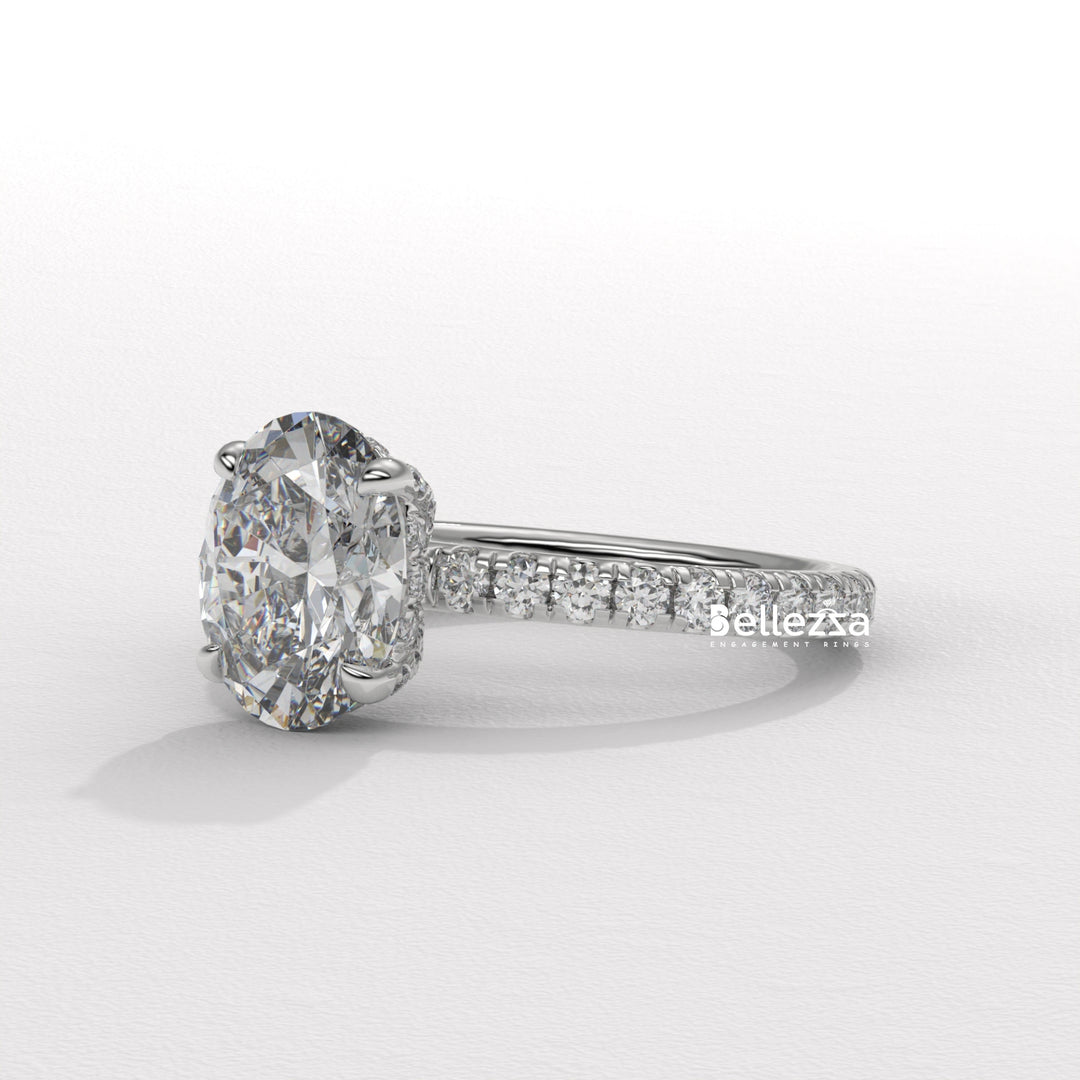 1.50-2.50CT Oval Cut CVD Diamond Pave Setting Engagement Ring