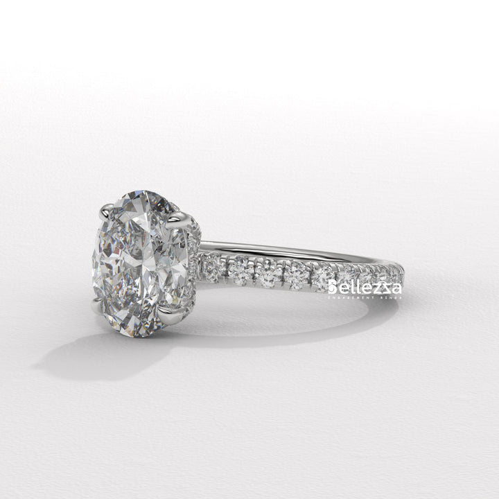 1.50-2.50CT Oval Cut CVD Diamond Pave Setting Engagement Ring