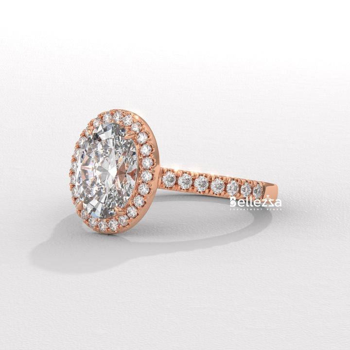 1.50-2.50CT Oval Cut CVD Diamond Halo Pave Setting Engagement Ring