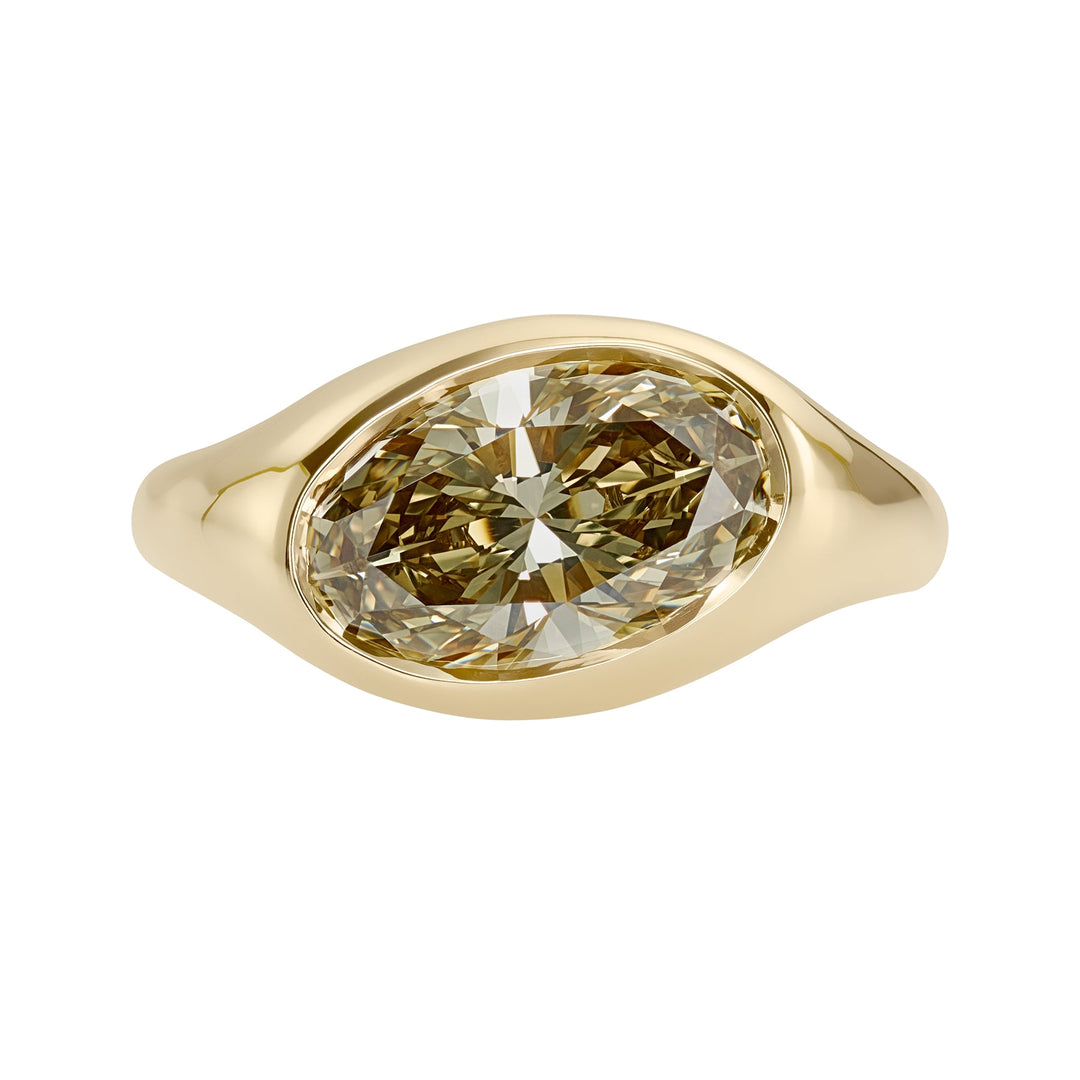 2.50CT Fancy Green Oval Diamond Bezel Setting Solitaire Lab Grown Engagement Ring