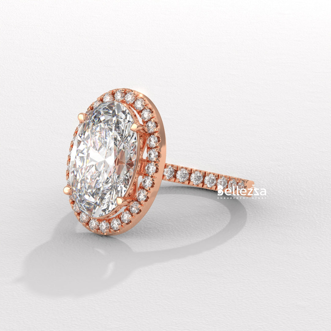 3.0-3.50CT Oval Cut CVD Diamond Halo Pave Setting Engagement Ring