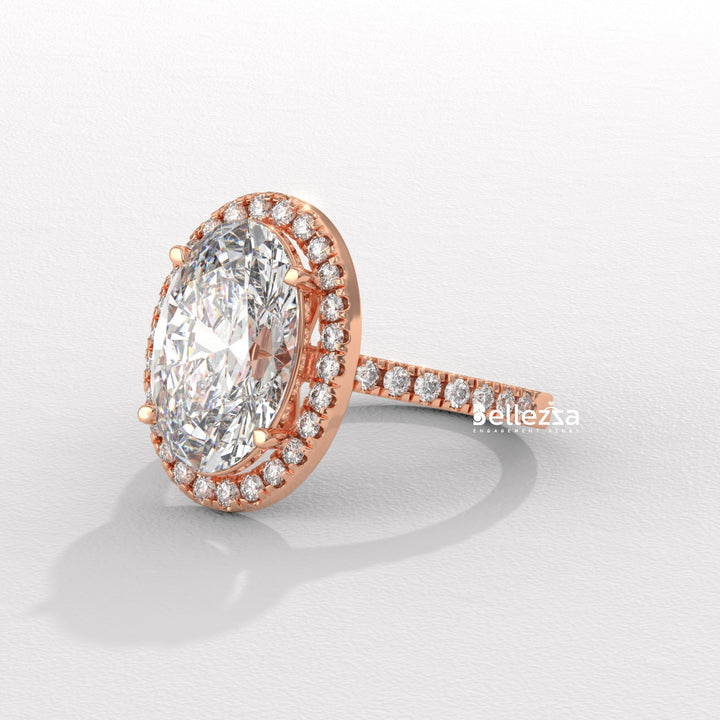 3.0-3.50CT Oval Cut CVD Diamond Halo Pave Setting Engagement Ring