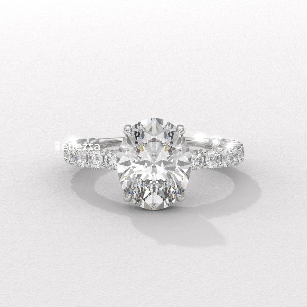 1.50-2.50CT Oval Cut Pave Setting Lab Grown Engagement Ring