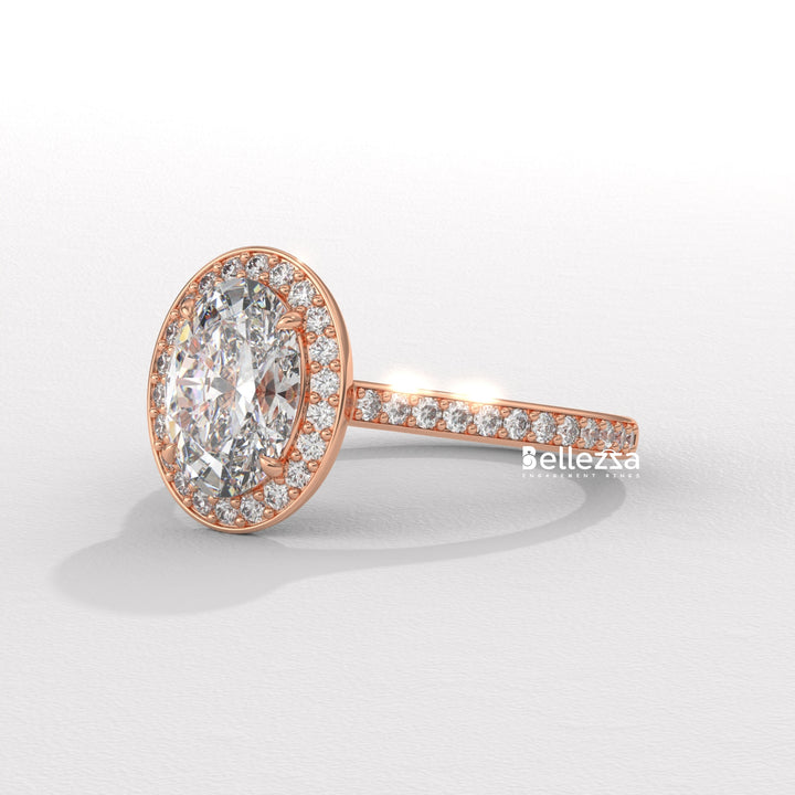 2.0-3.0CT Oval Cut Halo Pave Setting Lab Grown Diamond Engagement Ring