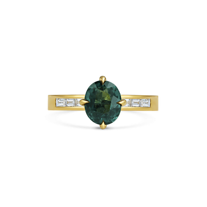 2.0CT Teal Sapphire Oval Cut Channle Setting Lab Grown Engagement Ring