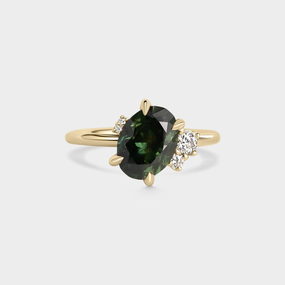 2.50CT Australian Green Oval Cut Cluster Diamond Lab Grown Engagement Ring