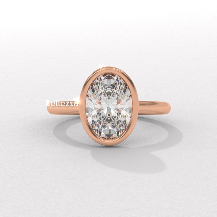 1.50-2.50CT Oval Diamond Bezel Setting Lab Grown Engagement Ring