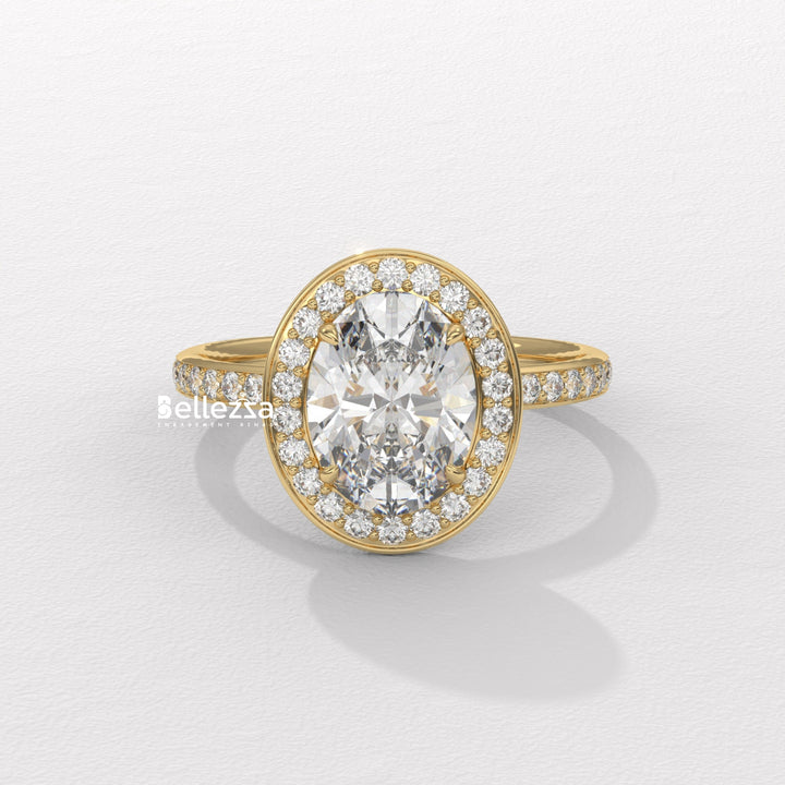 1.50-2.50CT Oval Cut CVD Diamond Halo Setting Engagement Ring