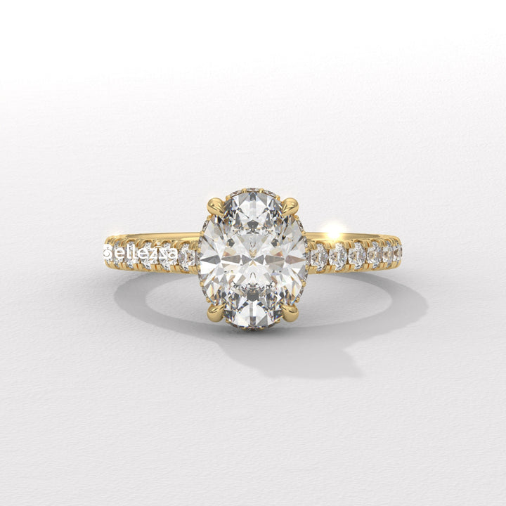1.0-2.0CT Oval Diamond Pave Setting Hidden Halo Lab Grown Engagement Ring