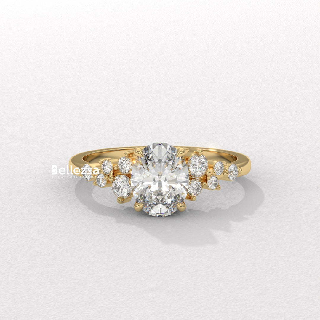 1.50-2.50CT Oval Diamond Cluster Setting Lab Grown Engagement Ring