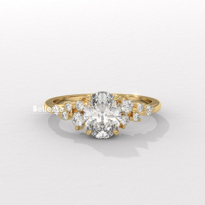 1.50-2.50CT Oval Diamond Cluster Setting Lab Grown Engagement Ring