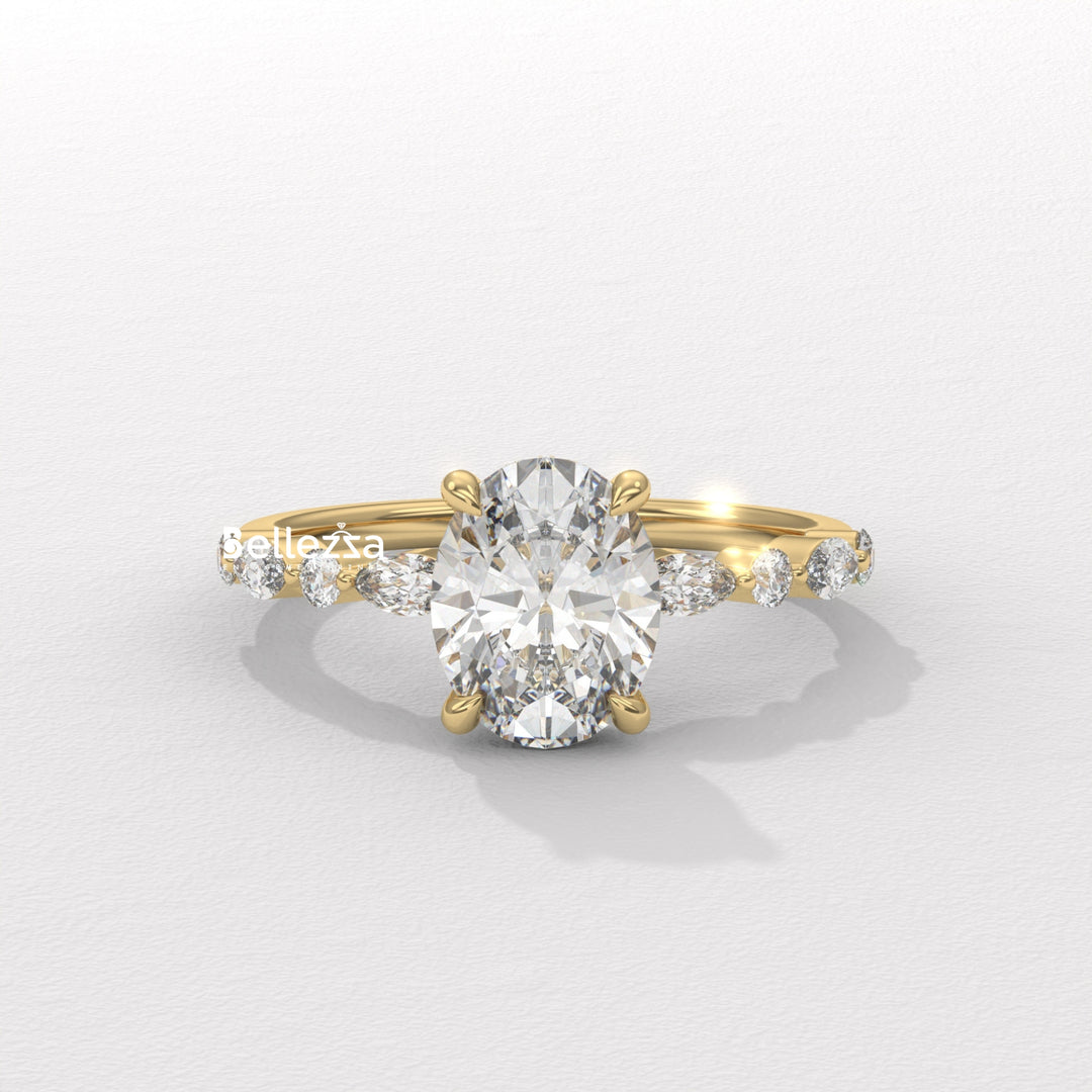 2.0-3.0CT Oval Diamond Pave Setting Lab Grown Engagement Ring