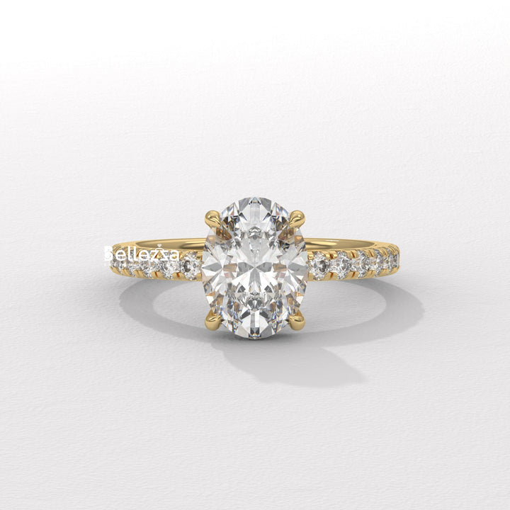 1.0-2.0CT Oval Cut CVD Diamond Pave Setting Engagement Ring