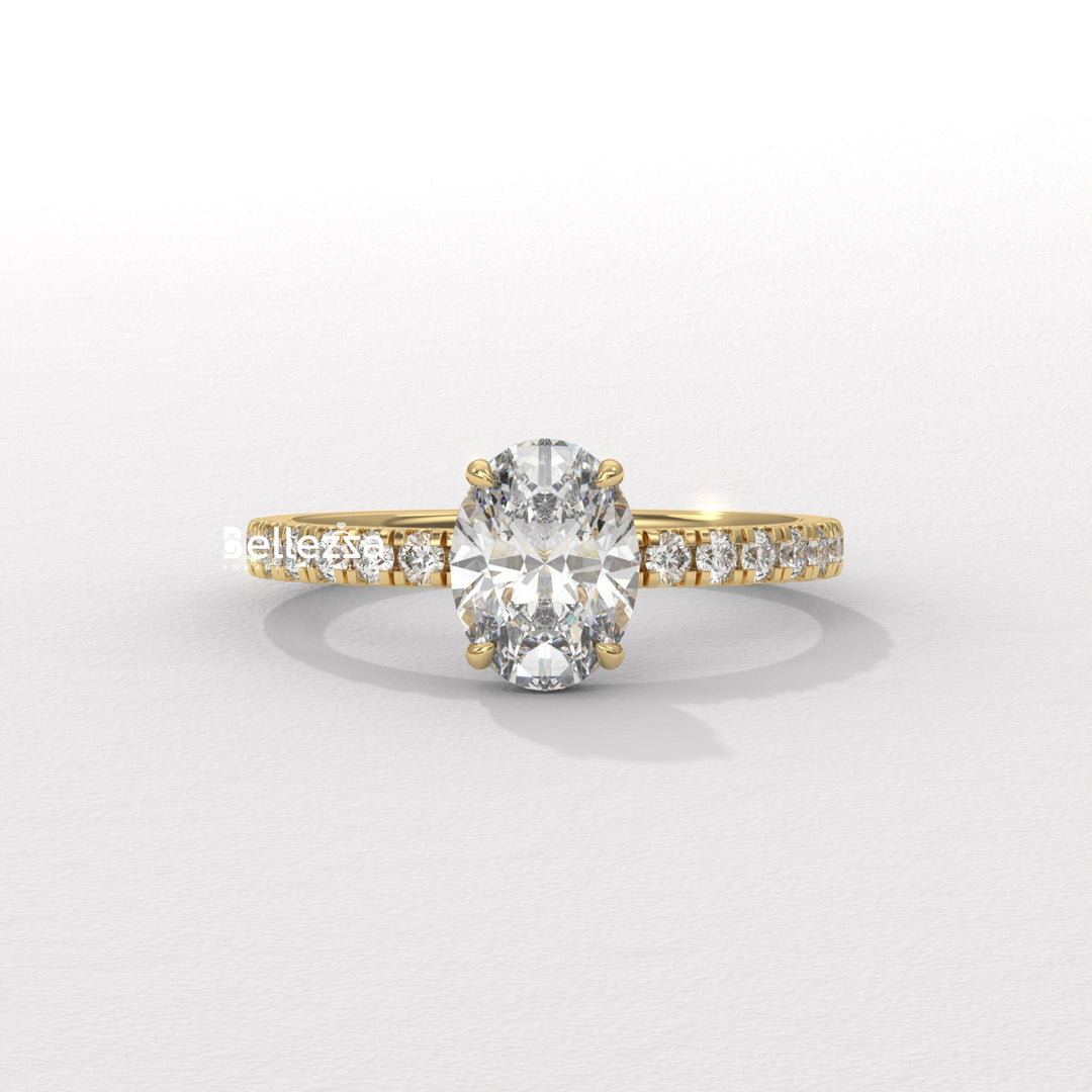 1.0-2.0CT Oval Daimond Pave Setting Lab Grown Engagement Ring