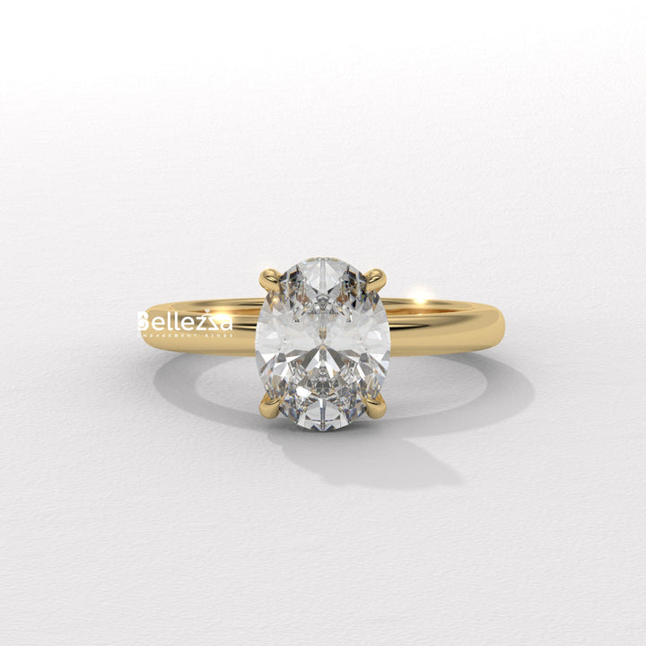 1.0-2.0CT Oval Cut Hidden Halo Lab Grown Engagement Ring