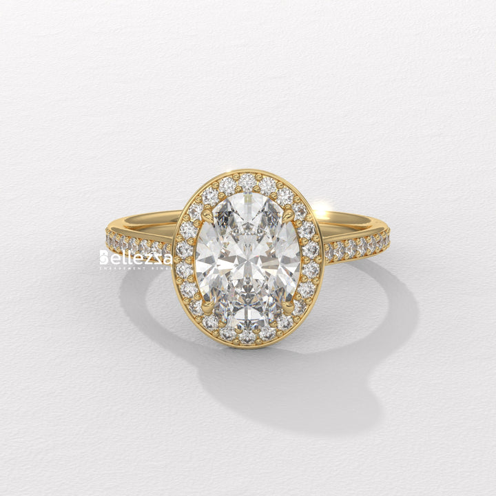 2.0-3.0CT Oval Cut Halo Pave Setting Lab Grown Diamond Engagement Ring