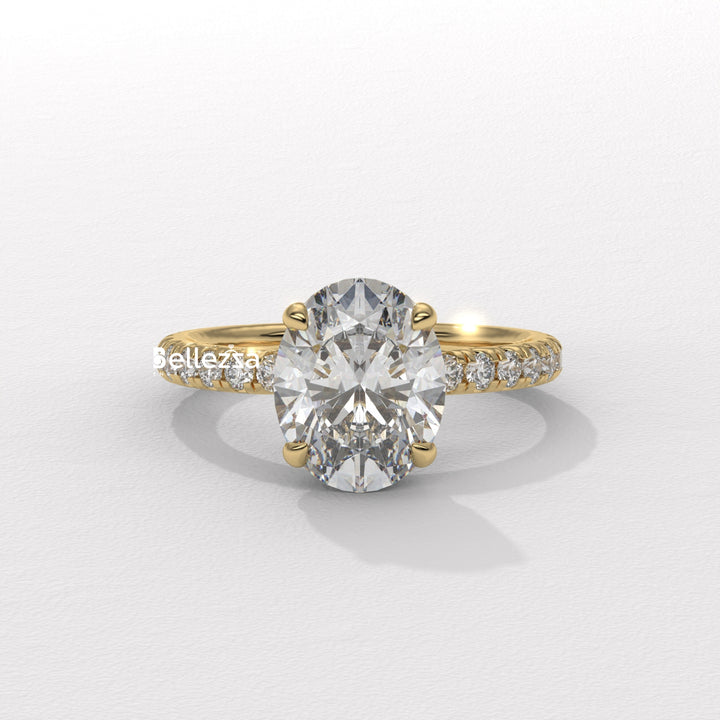 1.50-2.50CT Oval Cut CVD Diamond Pave Setting Engagement Ring