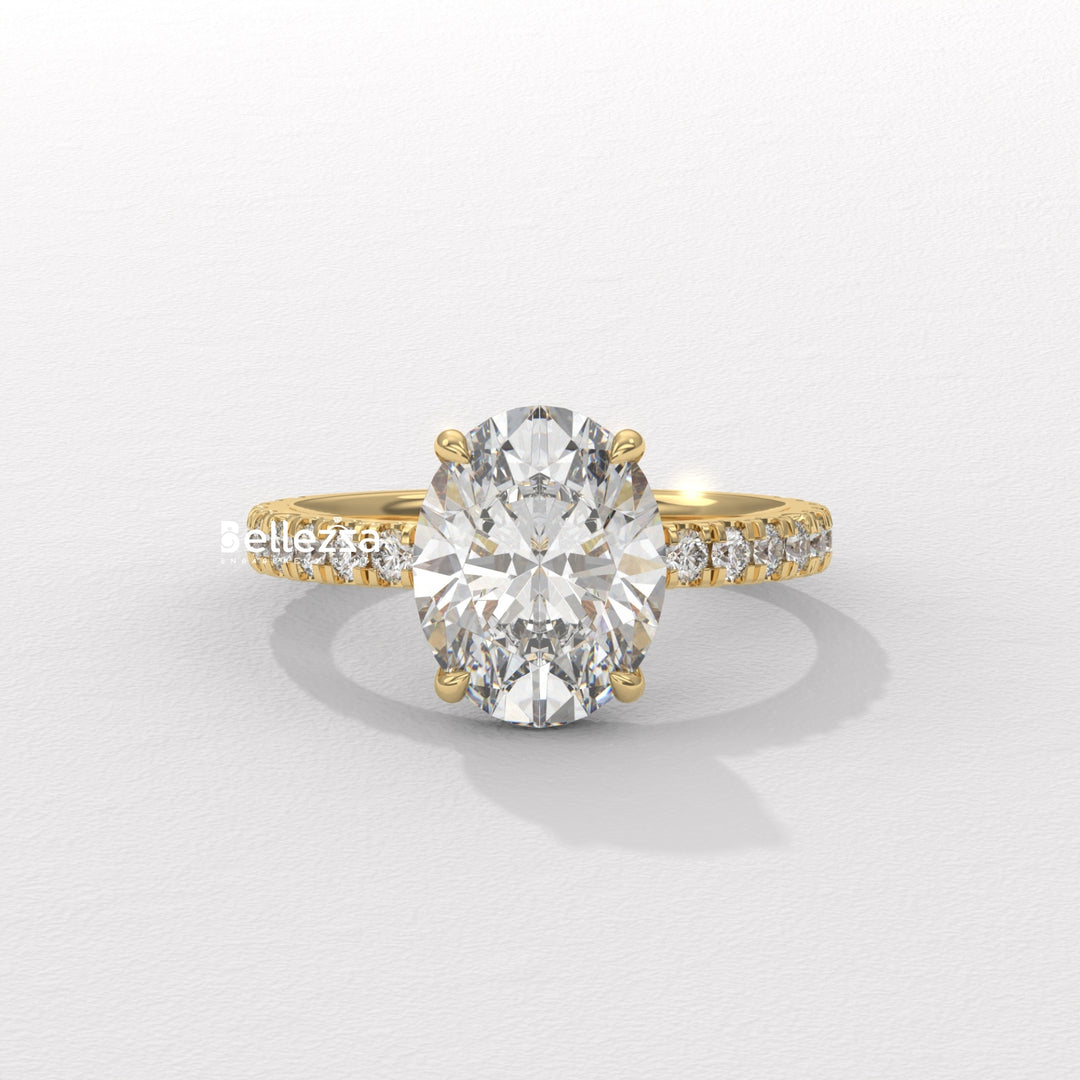 1.50-2.50CT Oval Diamond Pave Setting Hidden Halo Lab Grown Engagement Ring