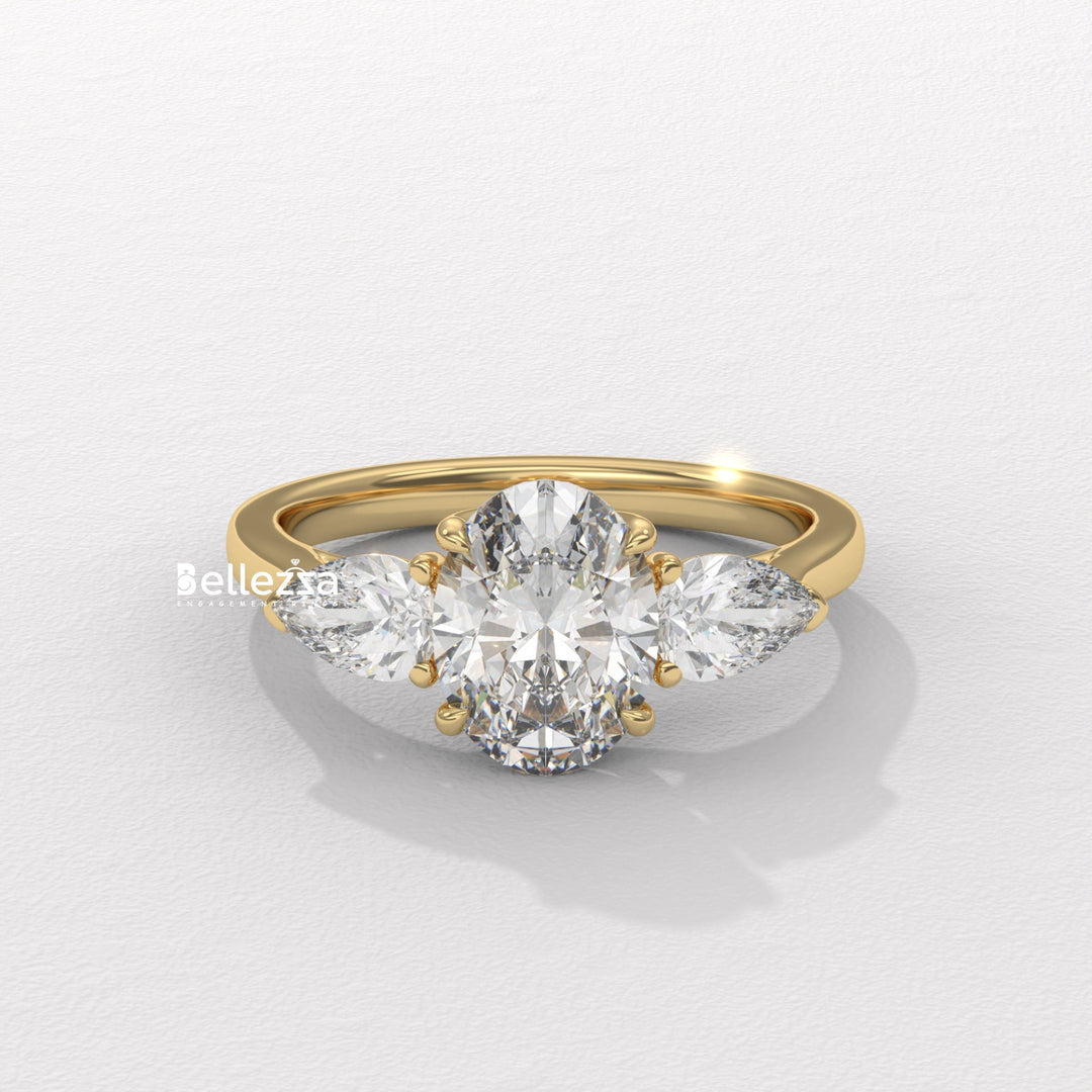 2.0-3.0CT Oval Diamond Three Stone Setting Lab Grown Engagement Ring