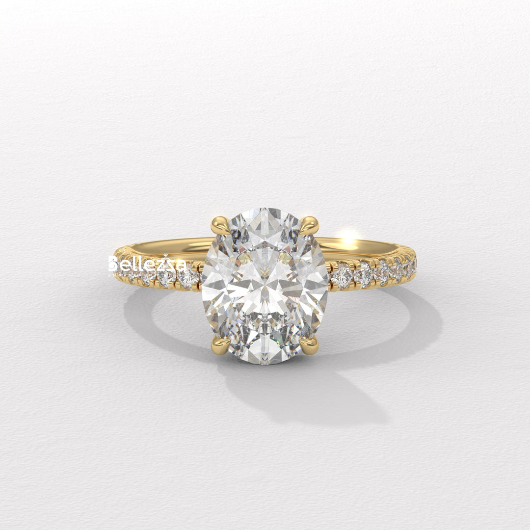 2.0-3.0CT Oval Diamond Pave Setting Lab Grown Engagement Ring