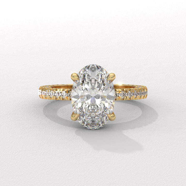 2.50-3.50CT Oval Diamond Three Side Pave Setting Lab Grown Engagement Ring