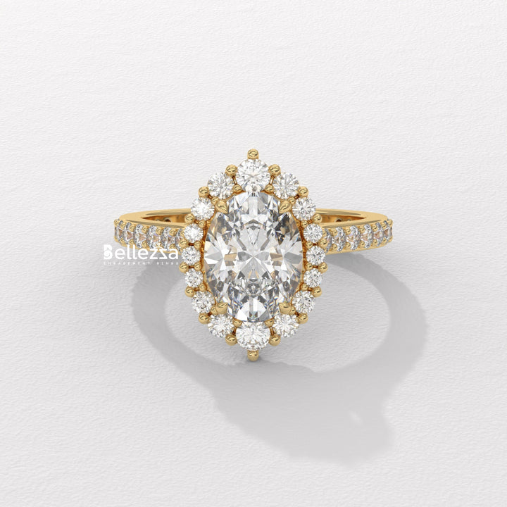 1.50-2.50CT Oval Cut Lab Grown Diamond Cluster Setting Engagement Ring