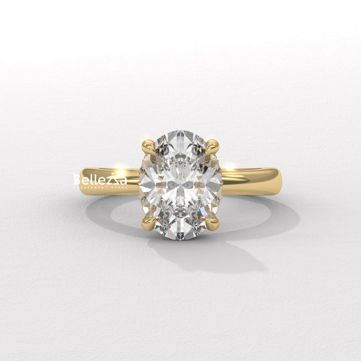 1.50-2.50CT Oval Cut Hidden Halo CVD Diamond Engagement Ring