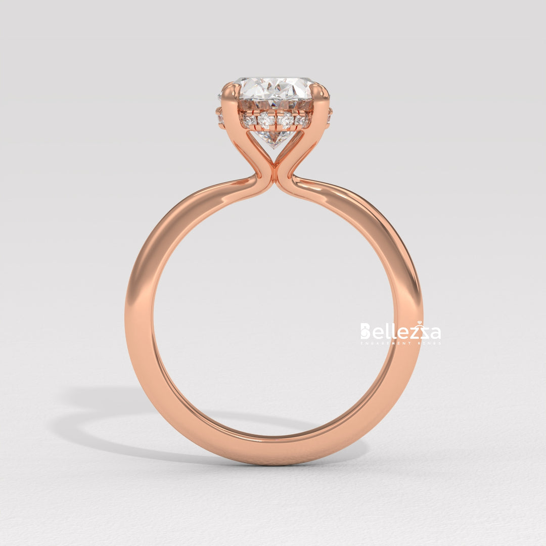 1.50-2.50CT Oval Cut Hidden Halo CVD Diamond Engagement Ring