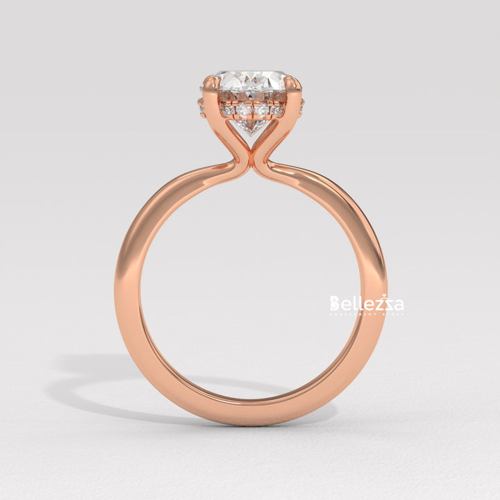 1.50-2.50CT Oval Cut Hidden Halo CVD Diamond Engagement Ring